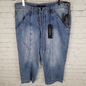 LIVERPOOL | Juliette Crop straight lace-up cotton wide leg jeans